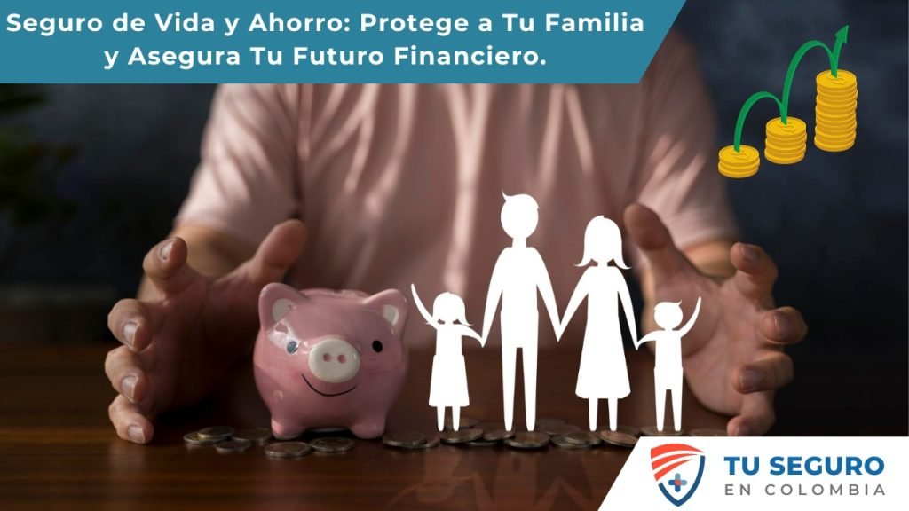 Una imagen que representa la tranquilidad financiera y protección familiar a través de un seguro de vida con ahorro. La imagen muestra una familia junto a un marrranito que representa el ahorro y un gráfico ascendente que simboliza el crecimiento financiero y la estabilidad.