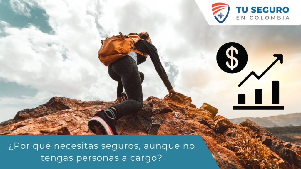 Imagen de una persona escalando una montaña, destacando la importancia de tener seguros incluso si no tienes personas a cargo.
